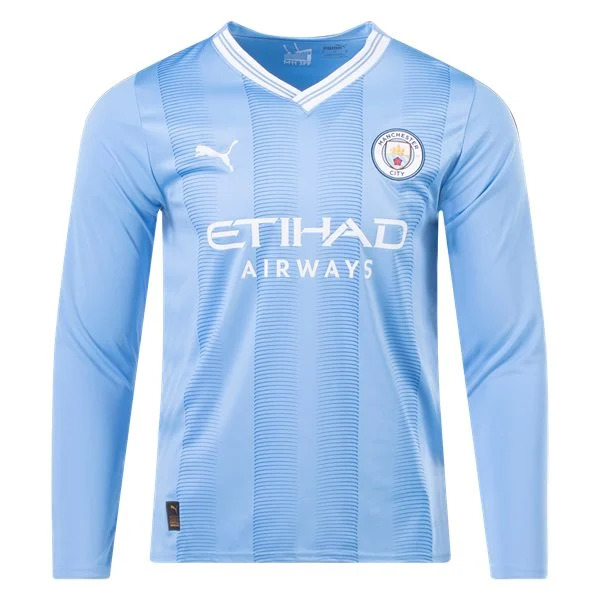 Premier League Men's Replica Manchester City Long Sleeve Home Jersey 23/24