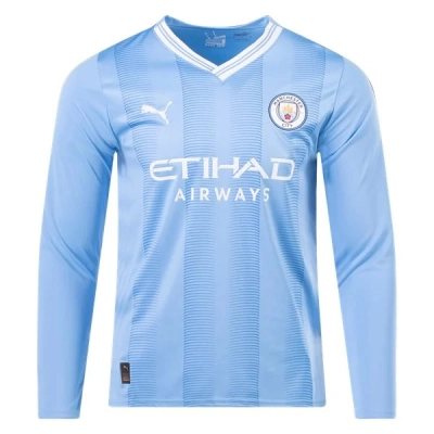 Premier League Men's Replica Manchester City Long Sleeve Home Jersey 23/24 01