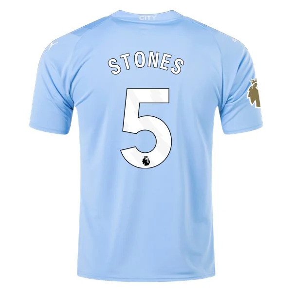 Premier League Men's Replica Stones Manchester City Home Jersey 23/24 - CWC