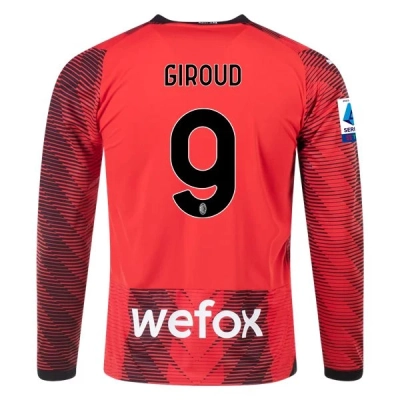 Serie A Men’s Replica Giroud AC Milan Long Sleeve Home Jersey 23/24 01