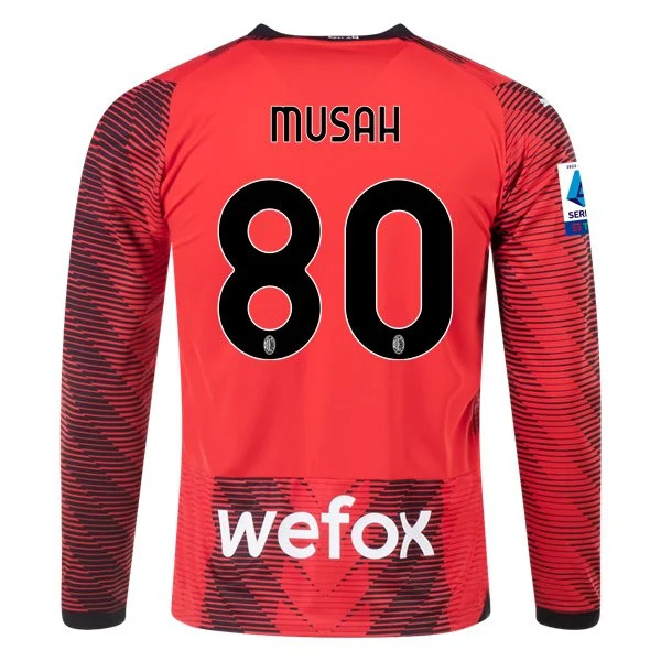 Serie A Men’s Replica Musah AC Milan Long Sleeve Home Jersey 23/24