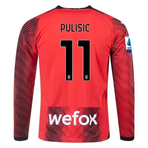Serie A Men’s Replica Pulisic AC Milan Long Sleeve Home Jersey 23/24