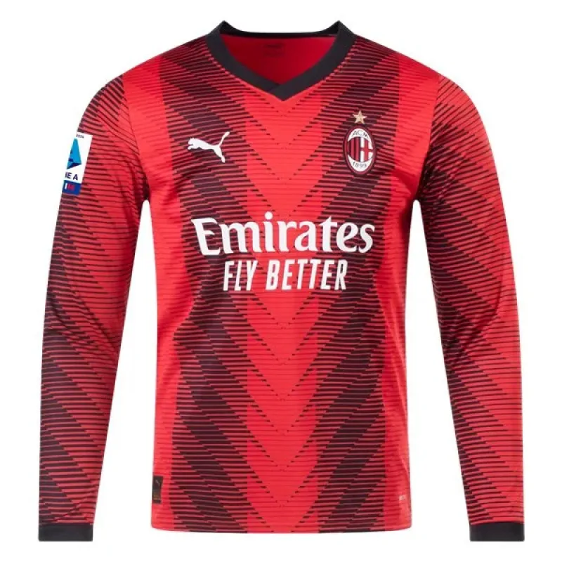 Serie A Men’s Replica Pulisic AC Milan Long Sleeve Home Jersey 23/24