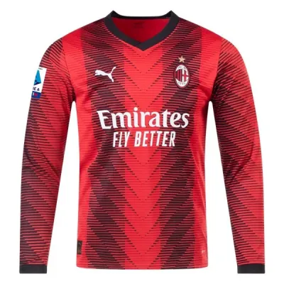 Serie A Men’s Replica Rafa Leao AC Milan Long Sleeve Home Jersey 23/24 02