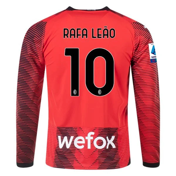 Serie A Men’s Replica Rafa Leao AC Milan Long Sleeve Home Jersey 23/24