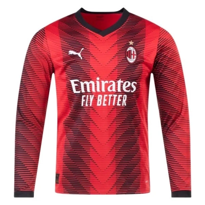 Serie A Men’s Replica AC Milan Long Sleeve Home Jersey 23/24 01