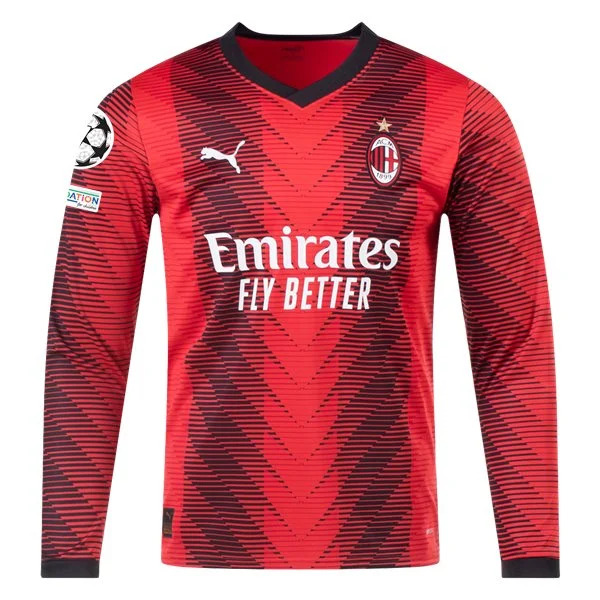 Serie A Men’s Replica AC Milan Long Sleeve Home Jersey 23/24 - UCL