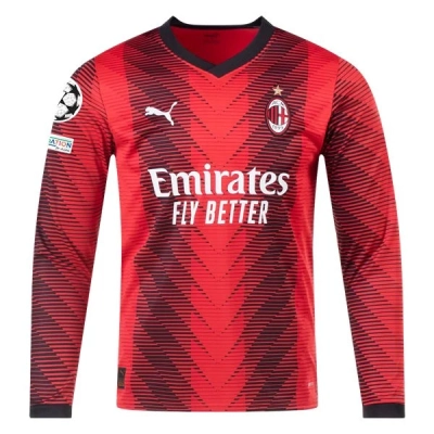Serie A Men’s Replica AC Milan Long Sleeve Home Jersey 23/24 - UCL 01