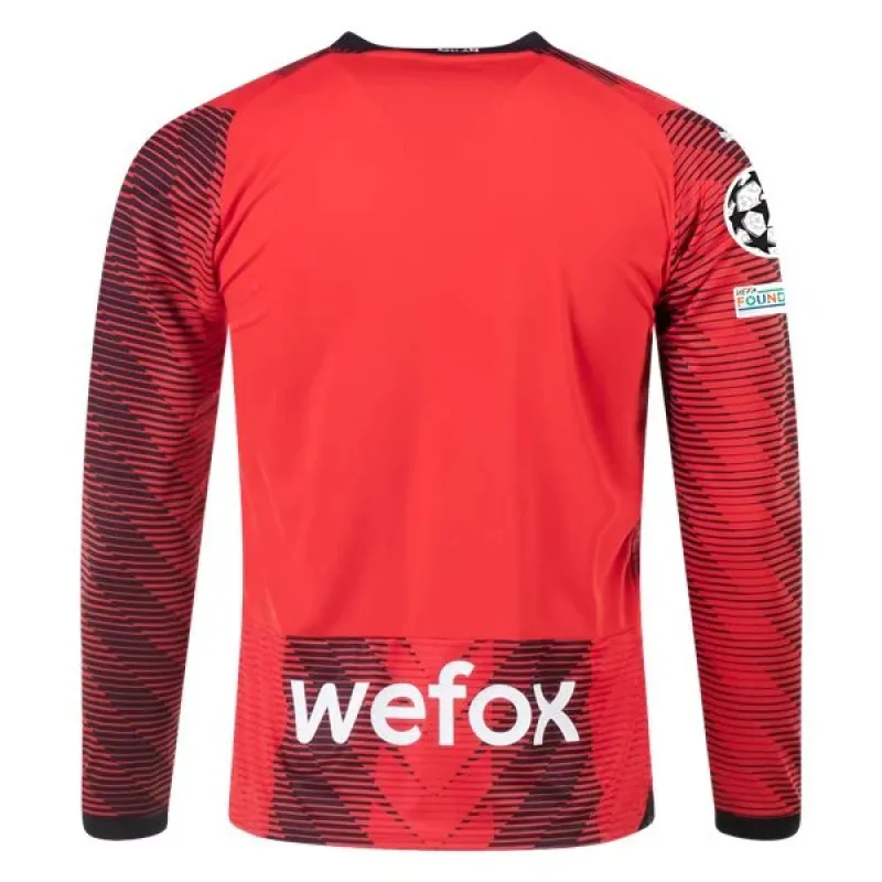Serie A Men’s Replica AC Milan Long Sleeve Home Jersey 23/24 - UCL