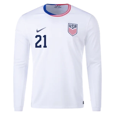 Timothy Weah USMNT 24/25 Long Sleeve Home Jersey 02