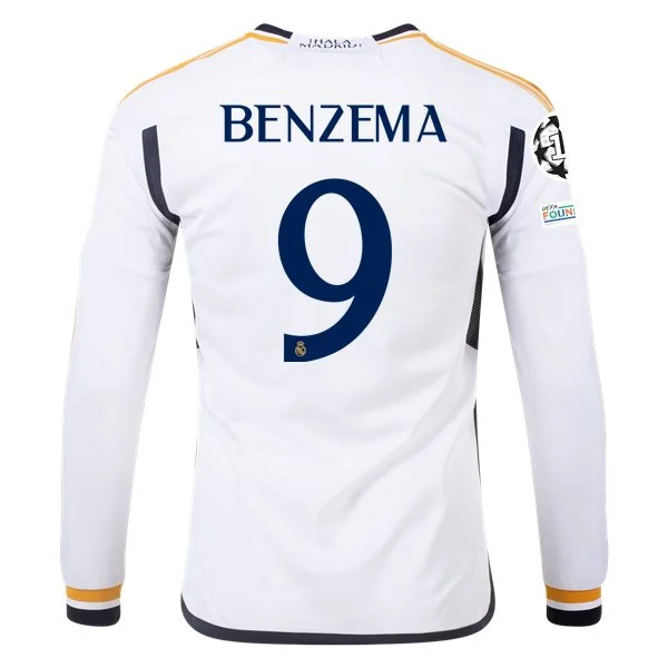 La Liga Men's Replica Benzema Real Madrid Long Sleeve Home Jersey 23/24