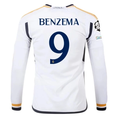 La Liga Men's Replica Benzema Real Madrid Long Sleeve Home Jersey 23/24 01