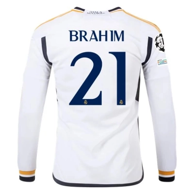 La Liga Men's Replica Brahim Real Madrid Long Sleeve Home Jersey 23/24 01