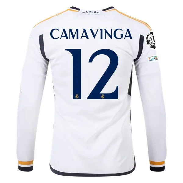 La Liga Men's Replica Camavinga Real Madrid Long Sleeve Home Jersey 23/24