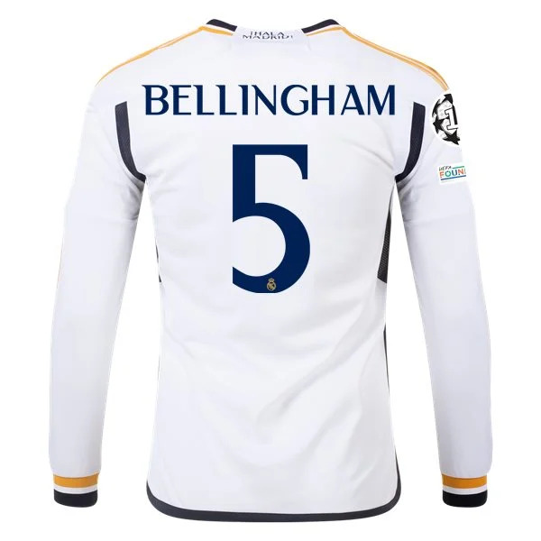 La Liga Men's Replica Bellingham Real Madrid Long Sleeve Home Jersey 23/24
