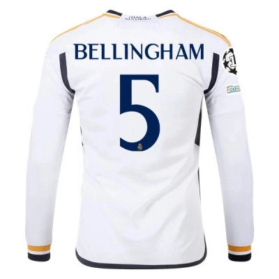 La Liga Men's Replica Bellingham Real Madrid Long Sleeve Home Jersey 23/24 01