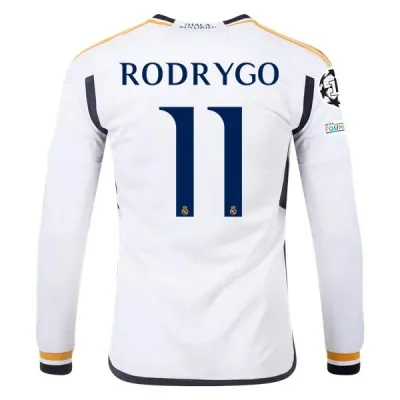 La Liga Men's Replica Rodrygo Real Madrid Long Sleeve Home Jersey 23/24 01