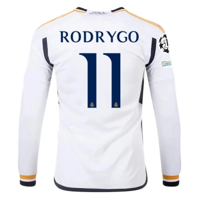 La Liga Men's Replica Rodrygo Real Madrid Long Sleeve Home Jersey 23/24 01