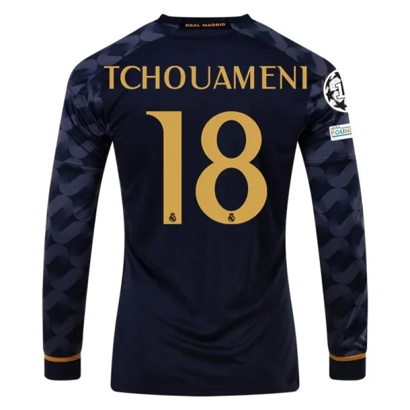 La Liga Men's Replica Tchouameni Real Madrid Long Sleeve Away Jersey 23/24