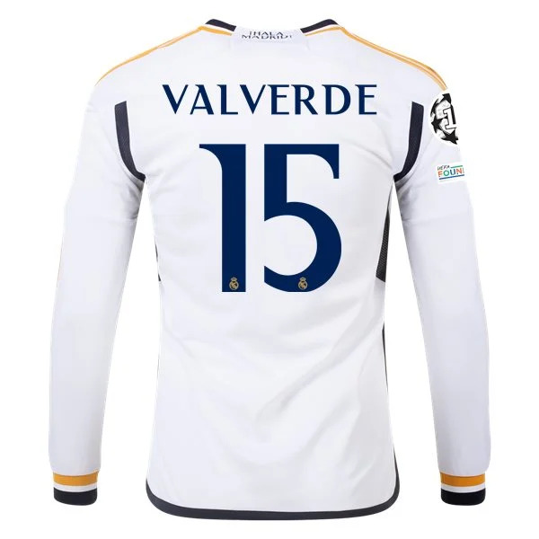 La Liga Men's Replica Valverde Real Madrid Long Sleeve Home Jersey 23/24