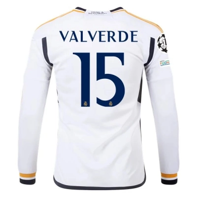 La Liga Men's Replica Valverde Real Madrid Long Sleeve Home Jersey 23/24 01