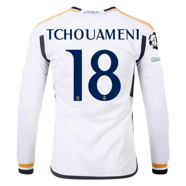 La Liga Men's Replica Tchouameni Real Madrid Long Sleeve Home Jersey 23/24
