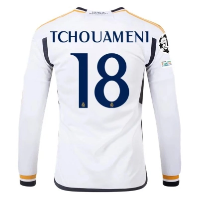 La Liga Men's Replica Tchouameni Real Madrid Long Sleeve Home Jersey 23/24 01