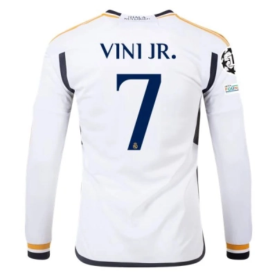 La Liga Men's Replica Vini Jr. Real Madrid Long Sleeve Home Jersey 23/24 01