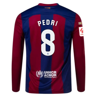 La Liga Men's Replica Pedri Barcelona Long Sleeve Home Jersey 23/24 01