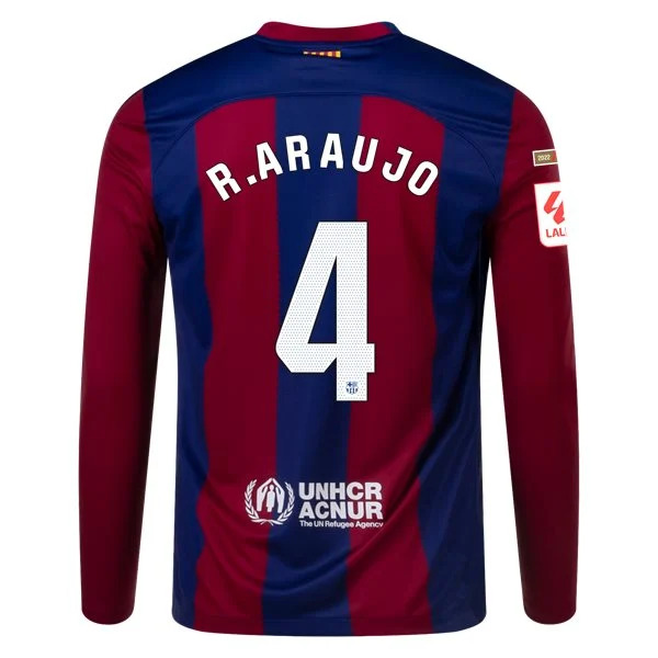 La Liga Men's Replica R. Araujo Barcelona Long Sleeve Home Jersey 23/24