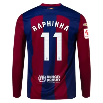 La Liga Men's Replica Raphinha Barcelona Long Sleeve Home Jersey 23/24 01