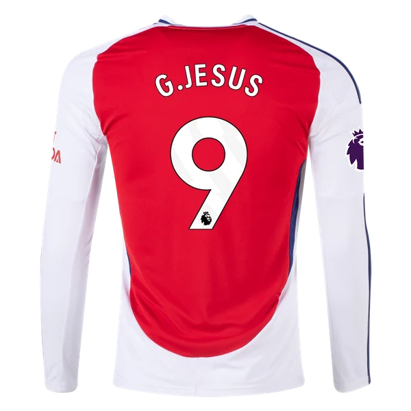 Men's Replica G. Jesus Arsenal Long Sleeve Home Jersey 24/25