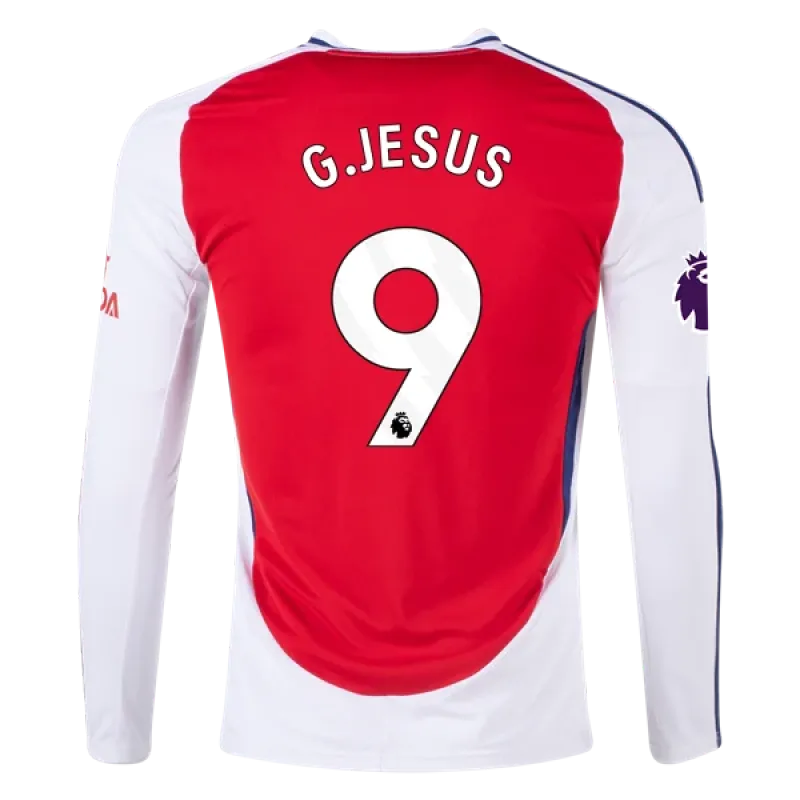 Men's Replica G. Jesus Arsenal Long Sleeve Home Jersey 24/25