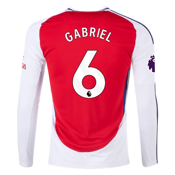 Men's Replica Gabriel Arsenal Long Sleeve Home Jersey 24/25