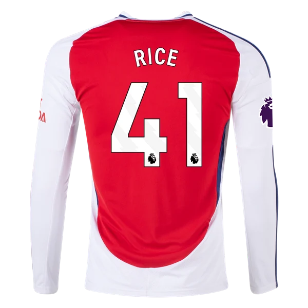 Men's Replica Rice Arsenal Long Sleeve Home Jersey 24/25