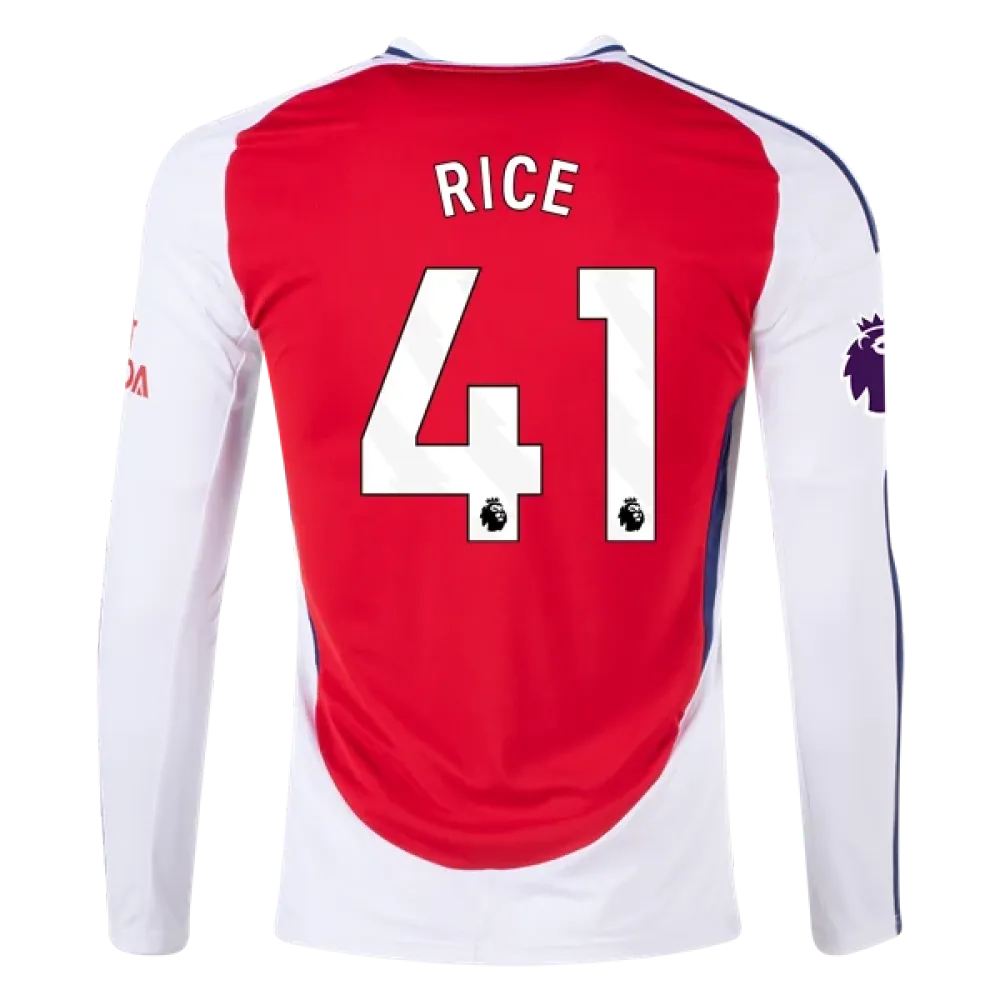 Men's Replica Rice Arsenal Long Sleeve Home Jersey 24/25