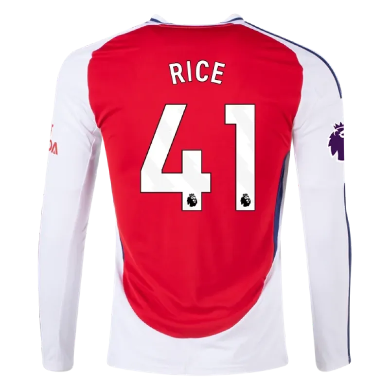 Men's Replica Rice Arsenal Long Sleeve Home Jersey 24/25