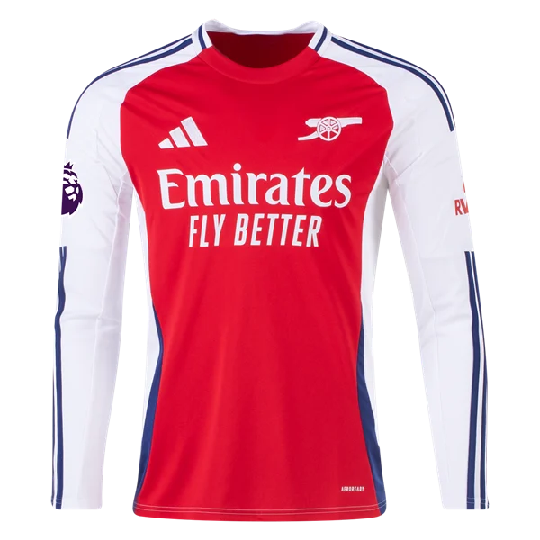 Men's Replica Rice Arsenal Long Sleeve Home Jersey 24/25