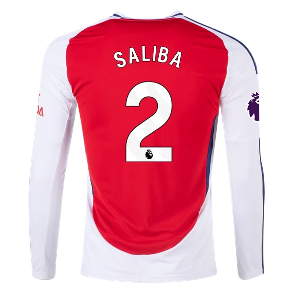 Men's Replica Saliba Arsenal Long Sleeve Home Jersey 24/25