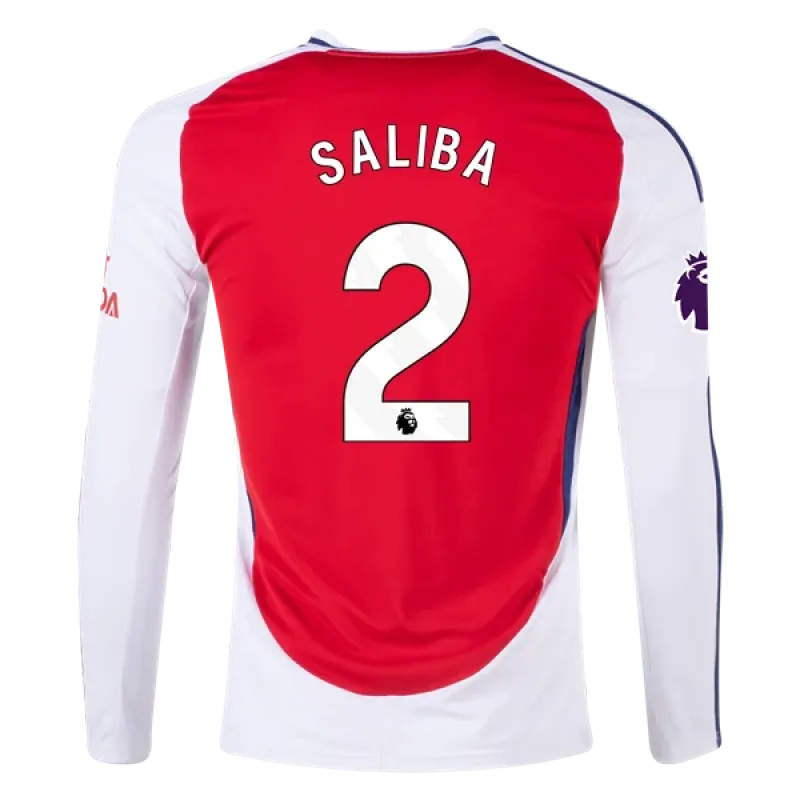 Men's Replica Saliba Arsenal Long Sleeve Home Jersey 24/25