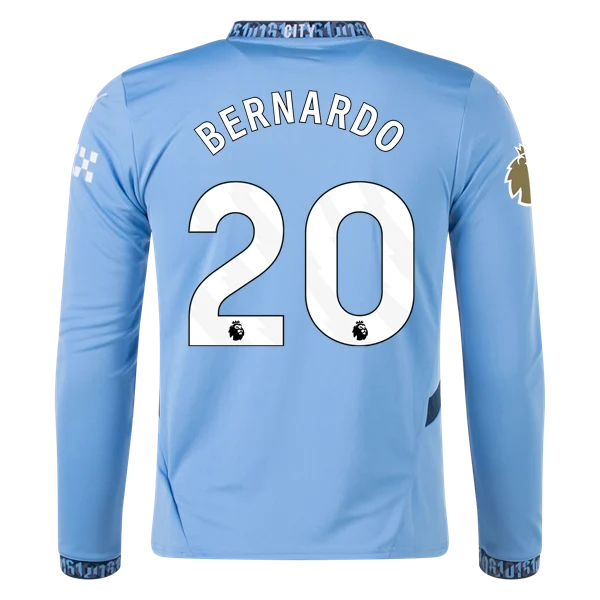 Men's Replica Bernardo Manchester City Long Sleeve Home Jersey 24/25