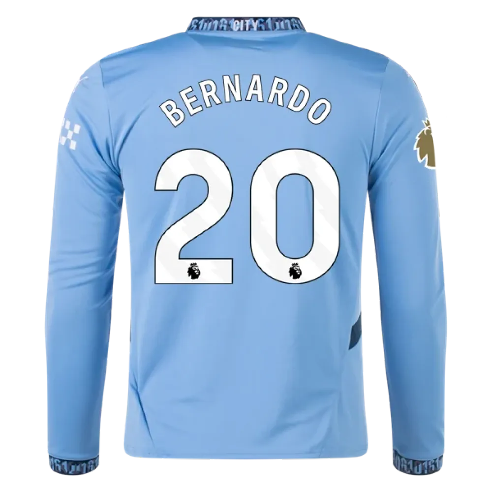 Men's Replica Bernardo Manchester City Long Sleeve Home Jersey 24/25