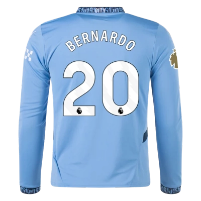 Men's Replica Bernardo Manchester City Long Sleeve Home Jersey 24/25 01