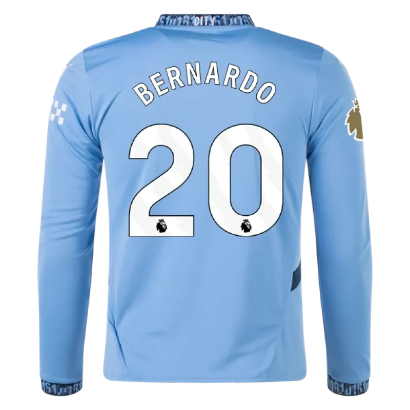 Men's Replica Bernardo Manchester City Long Sleeve Home Jersey 24/25