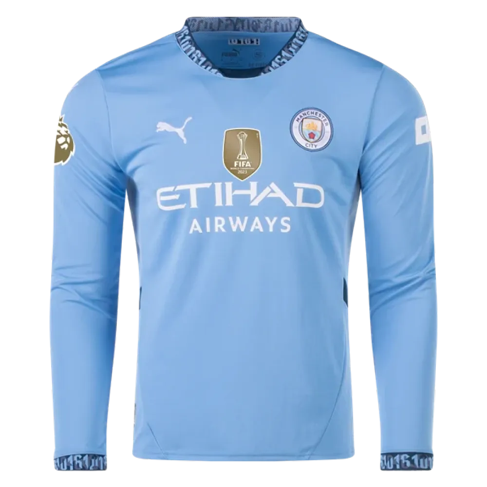 Men's Replica Bernardo Manchester City Long Sleeve Home Jersey 24/25