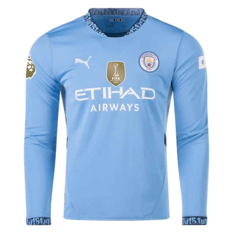 Men's Replica Bernardo Manchester City Long Sleeve Home Jersey 24/25