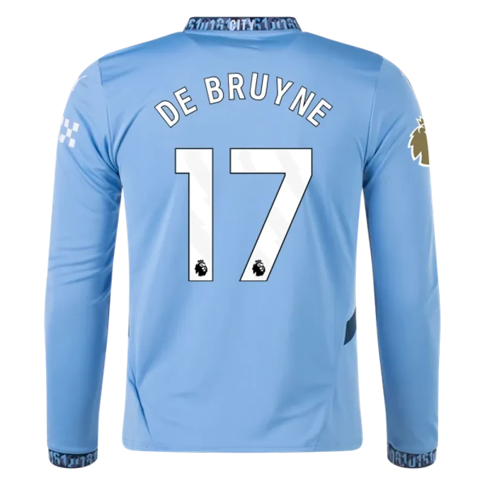 Men's Replica De Bruyne Manchester City Long Sleeve Home Jersey 24/25