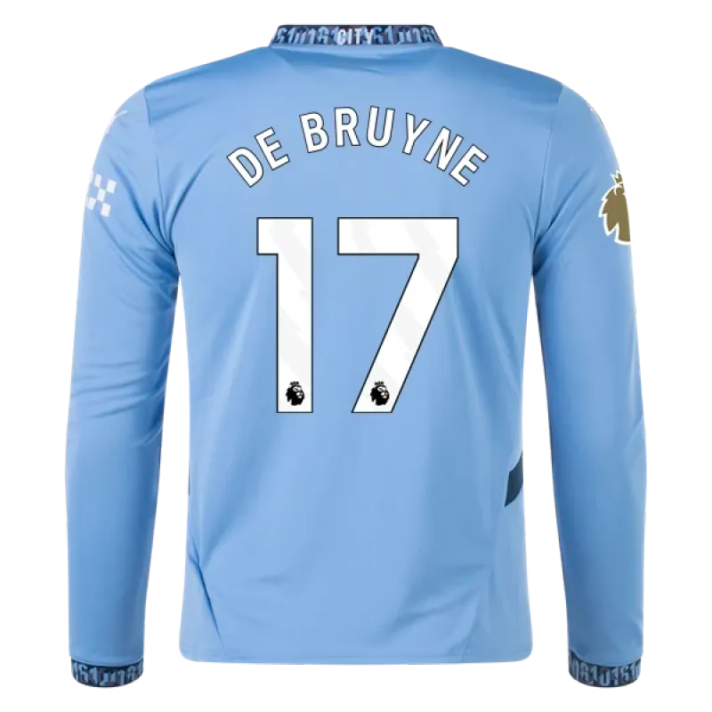 Men's Replica De Bruyne Manchester City Long Sleeve Home Jersey 24/25