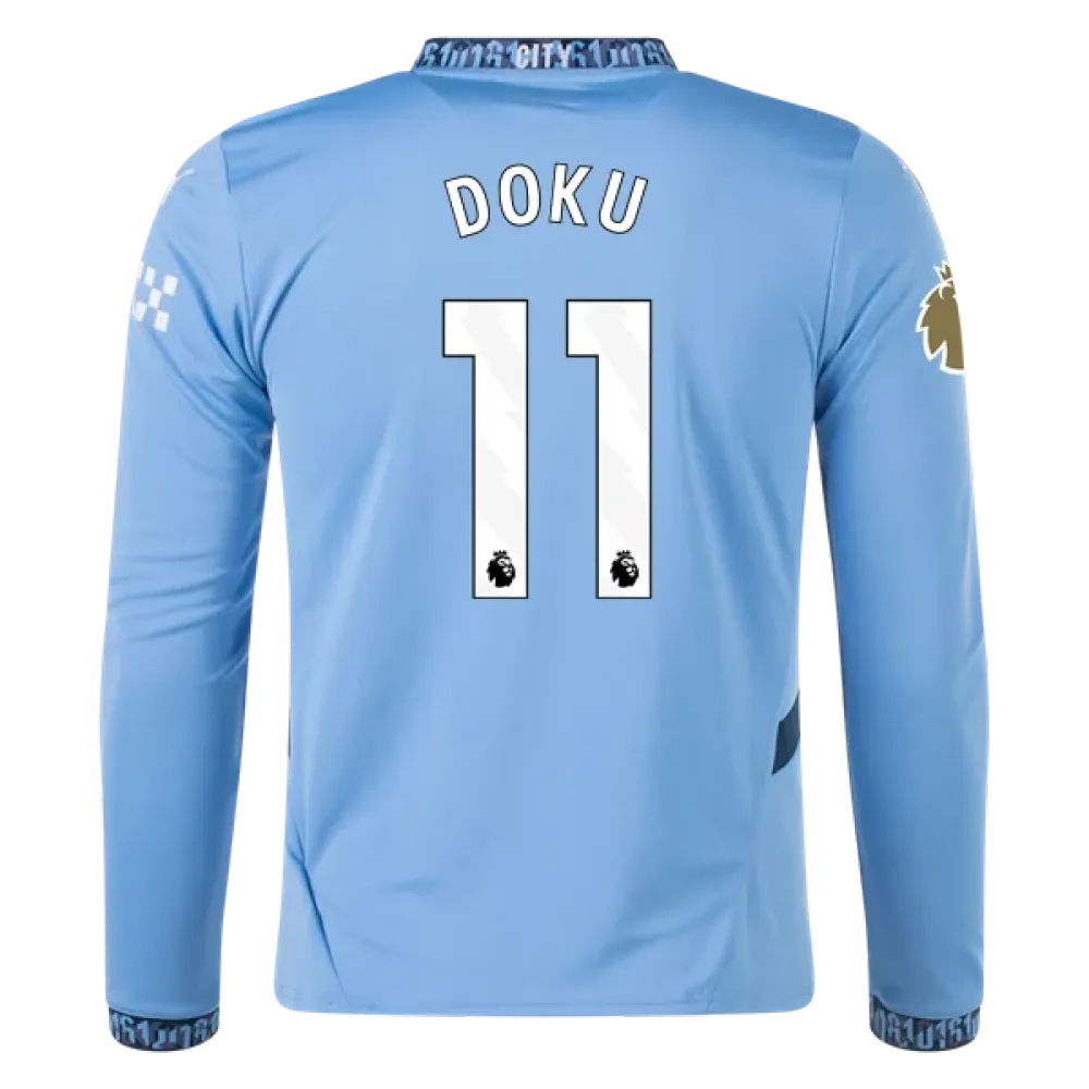 Men's Replica Doku Manchester City Long Sleeve Home Jersey 24/25