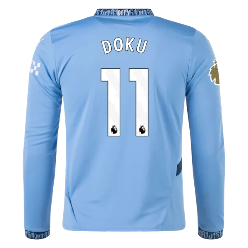 Men's Replica Doku Manchester City Long Sleeve Home Jersey 24/25